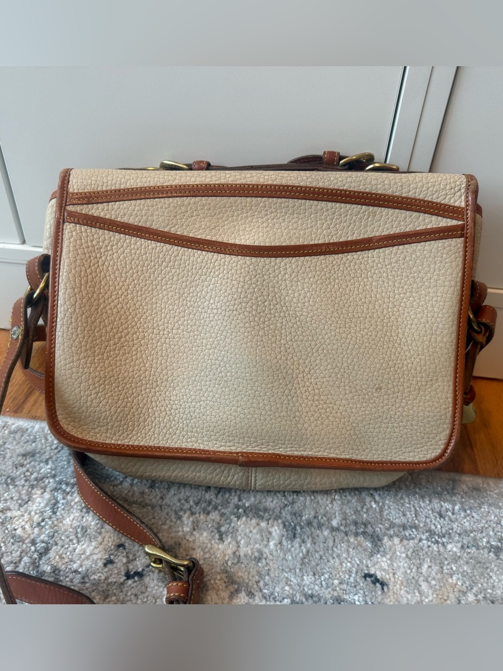 Dooney & Bourke Cream and Brown Pebbled Leather Shoulder Bag - Picture 5 of 6